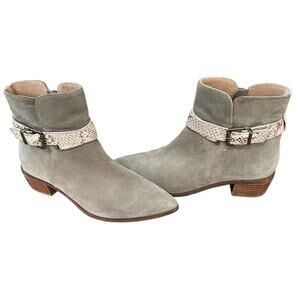 Anthropologie Liendo Seychelles Ankle Boots Suede Taupe Gray Snakeskin Size‎ 7